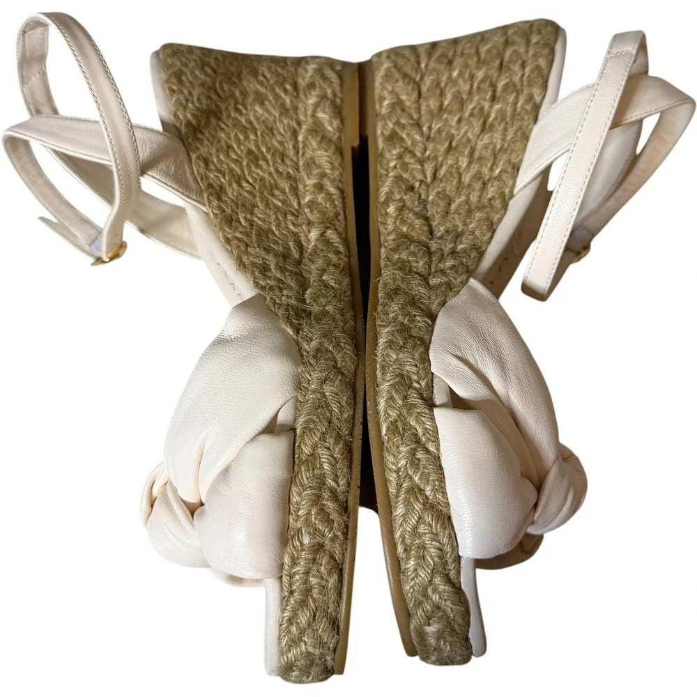 Stuart Weitzman Espadrille Wedge Sandals Playa 7B Cream Leather Knot SD898 - Picture 6 of 11